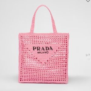 Pink Prada Raffia Crochet Tote